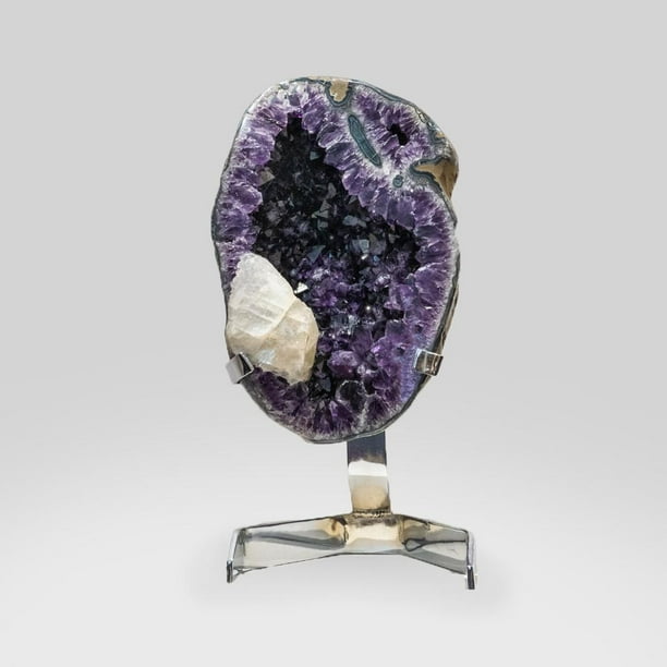 Genuine Amethyst Cluster With Calcite On Metal Stand 54 Lbs Walmart Com Walmart Com