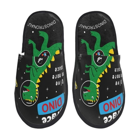 Balery Space Dino Cartoon Black Slient Indoor Furry Fleece Comfort House Shoes Soft Non-Slip Home Shoes Cotton slippers House Slippers-- Large