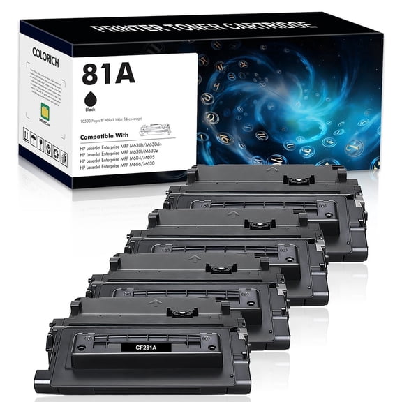 Colorich 4-Pack for 81A Toner Cartridge 81A CF281A 81X CF281X Enterprise MFP M605N M605DN M605X M630 M605 M604 M604N M604DN M606 M630h M630dn Black Printer ink