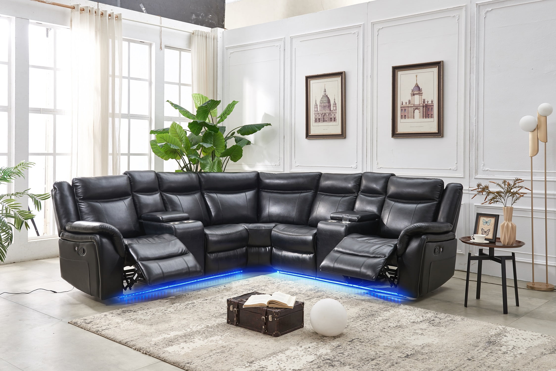 Manual reclining leather deals sectional