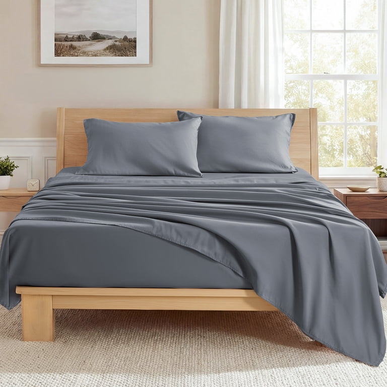 Vccoem Queen Sheet Set, 4-Piece Polyester, Soft Cooling, Grey photo 8