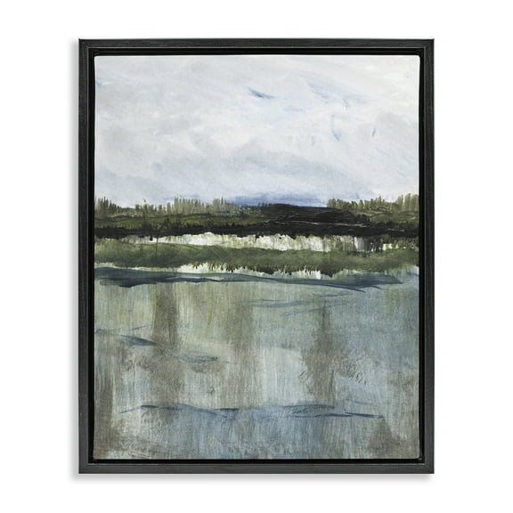 Stupell Industries Northwest Lakeside View Landscape & Nature Painting Black Floater Framed Canvas Art Print Wall Art, 17 x 21