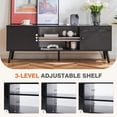 thumbnail image 3 of TINKLE WELL TV Stand for 55-60 Inch TVs, 3-Level Adjustable Shelf with 2 Storage Cabinets, Soft-Hinge Handle Doors, and Wooden Media Console for Living Room or Office, Black, 3 of 7