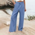 thumbnail image 2 of VERUGU Wide Leg Pants Women Casual Loose Elastic High Waist Palazzo Trousers with Pockets Summer Solid Lounge Drawstring Straight Full-Length Pants Beach Travel Vacation Outfits Sky Blue L, 2 of 6