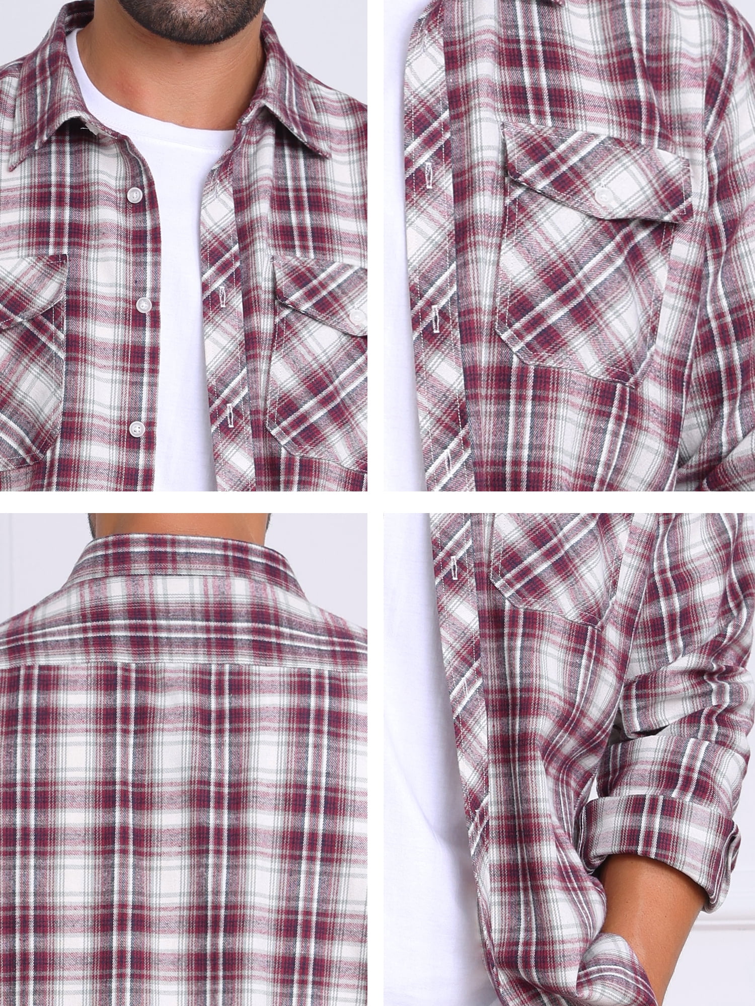 DARING DIVA Men's Contrast Color Slim Fit Long Sleeved Button Down Shirts S Burgundy