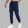 thumbnail image 2 of MIXUE Sweatpants for Men Solid Color Waist Drawstring With Pockets Casual Fitness Athletic Workout Outdoor Activities Trousers Cargo Pants Activewear,Blue,S, 2 of 5