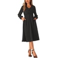thumbnail image 4 of Vestido V de Cuello Inspire Chic para Mujeres, con Mangas Abullonadas, Vestido Midi A-Line para Fiesta de Boda, Color Negro, 4 of 5