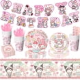 thumbnail image 3 of Juego de vajilla para fiesta de cumpleaños con melodía de Sanrio, pancarta desechable para tarta, bandera colgante, globos con melodía, decoración de cumpleaños, 3 of 6