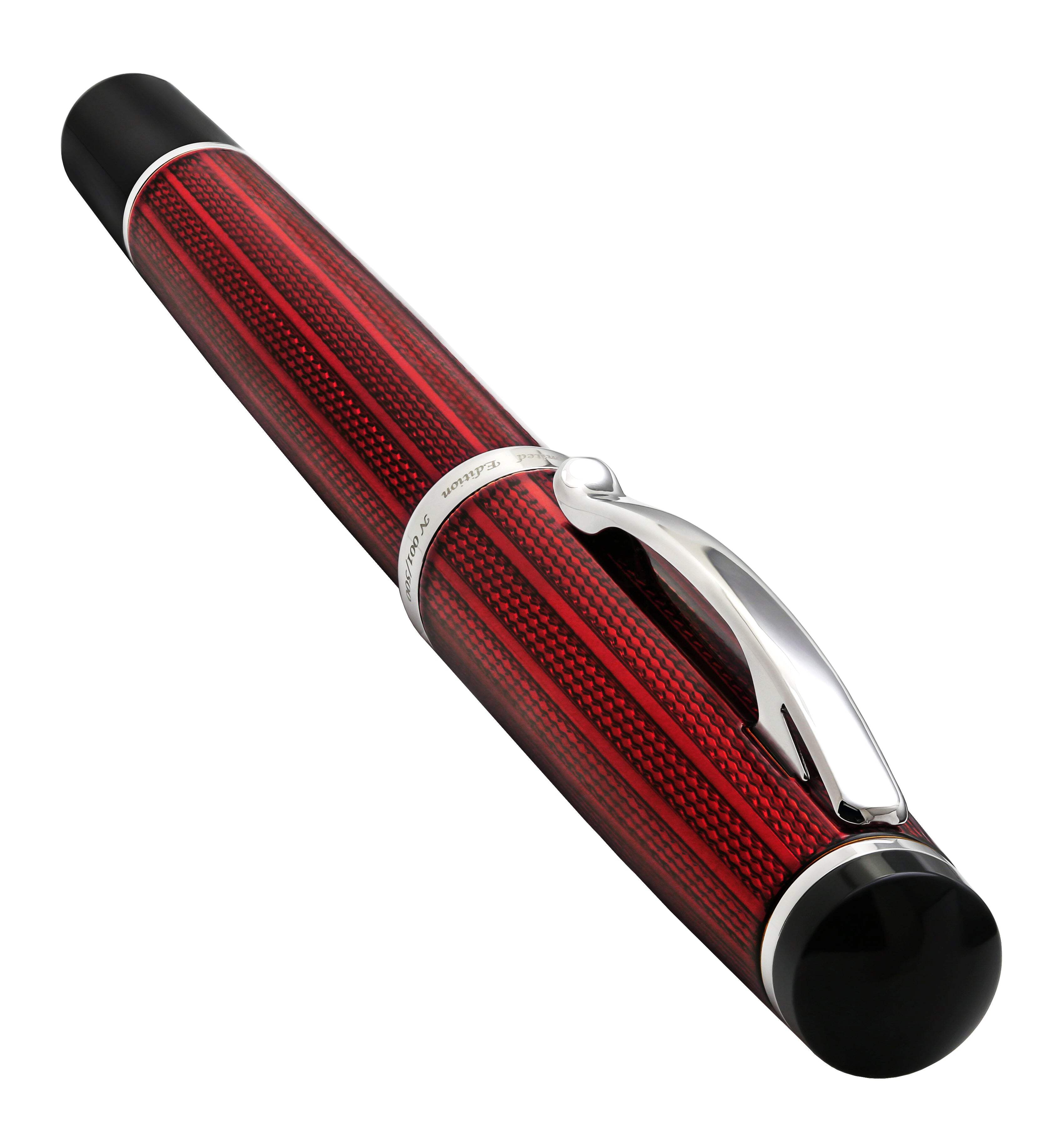 Xezo Xezo Incognito™ Diamond-Cut Lacquered Brass Fountain Pen (Fine Nib) - Burgundy Red
