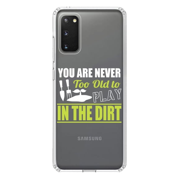 DistinctInk Clear Shockproof Hybrid Case for Galaxy S20 ULTRA / 5G (6.9" Screen) - TPU Bumper Acrylic Back Tempered Glass Screen Protector - You Are Never Too Old to Play in the Dirt - Gardening