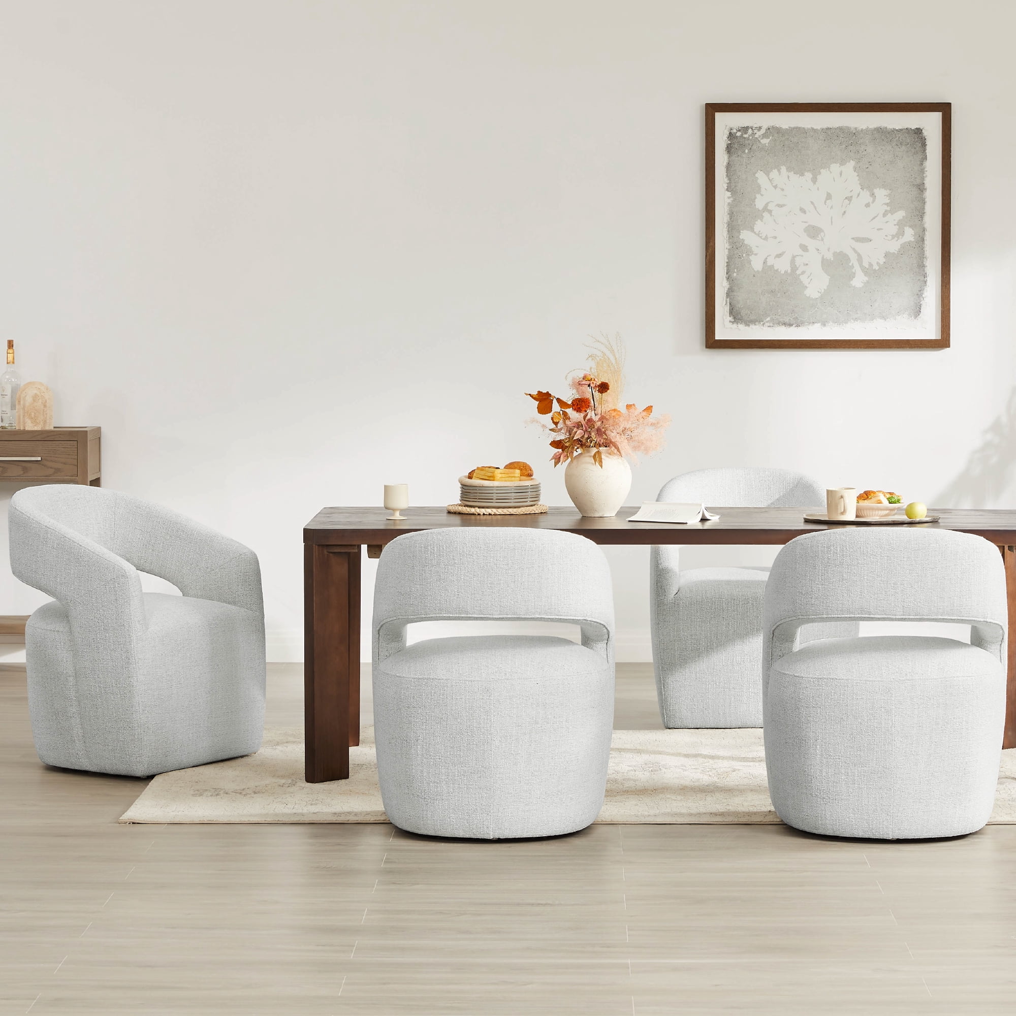 Spruce & Spring Barrel-Style Dining Chair with Upholstered Seat and Casters No Assembly Single, Cloud(Multi-colored)-Fabric
