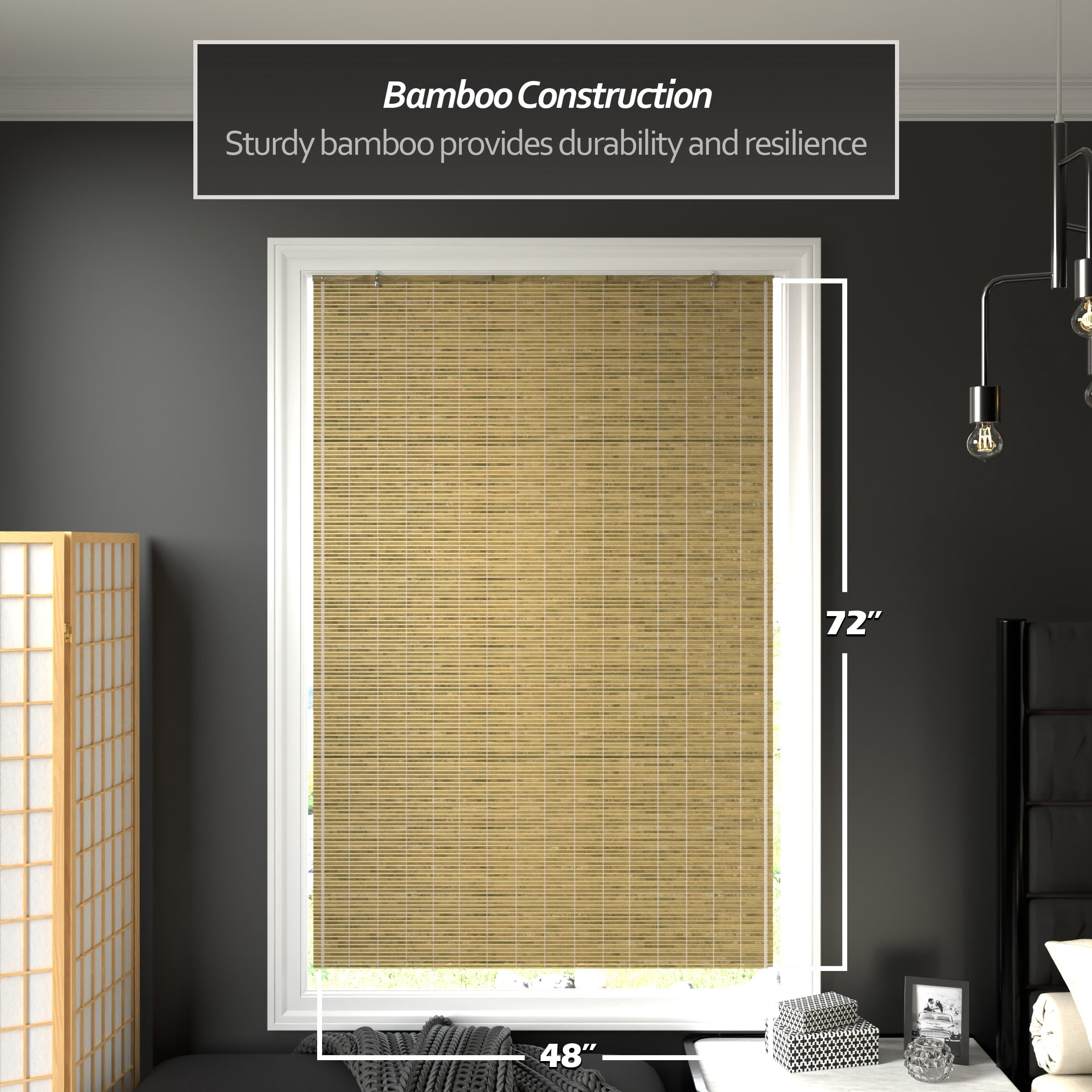 Red Lantern Burnt Bamboo Cordless Window Shade - Natural 48" W