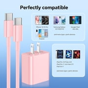 USB C Charger, 20W USB C to USB C Cable with Type C Charger Fast Charging Block, USB C Cable 6ft Compatible with iPhone 15 Pro Max/Plus/Pad Pro/YJJSKEJI S23/Android Charger, 2Pack Pink