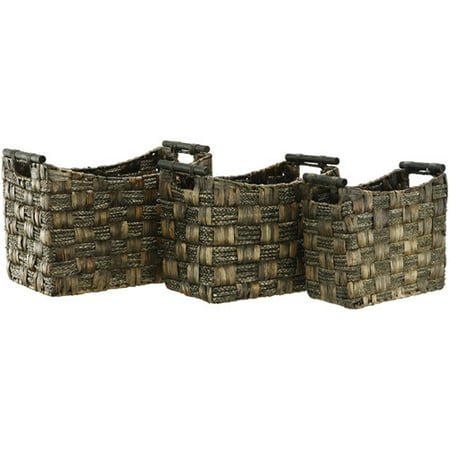Neu Home Water Hyacinth Basket with Handles, Set of 3