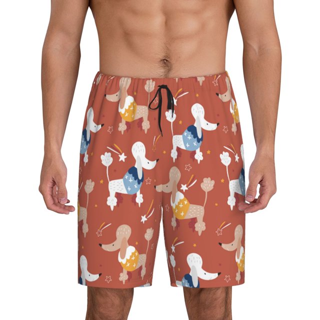 Balery Cute Poodle Dog Pantalones cortos de pijama de punto de algodón para hombre con cinturilla y bolsillos-4X-Large