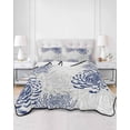 thumbnail image 3 of Blue White Full Size Down Alternative Comforter, Lightweight Comforter Quilt Bedding Set with Pillow Shams Abstract Grey Chrysanthemum Flower Floral All Seasons Bed Comforter Duvet Insert 78"x90", 3 of 7