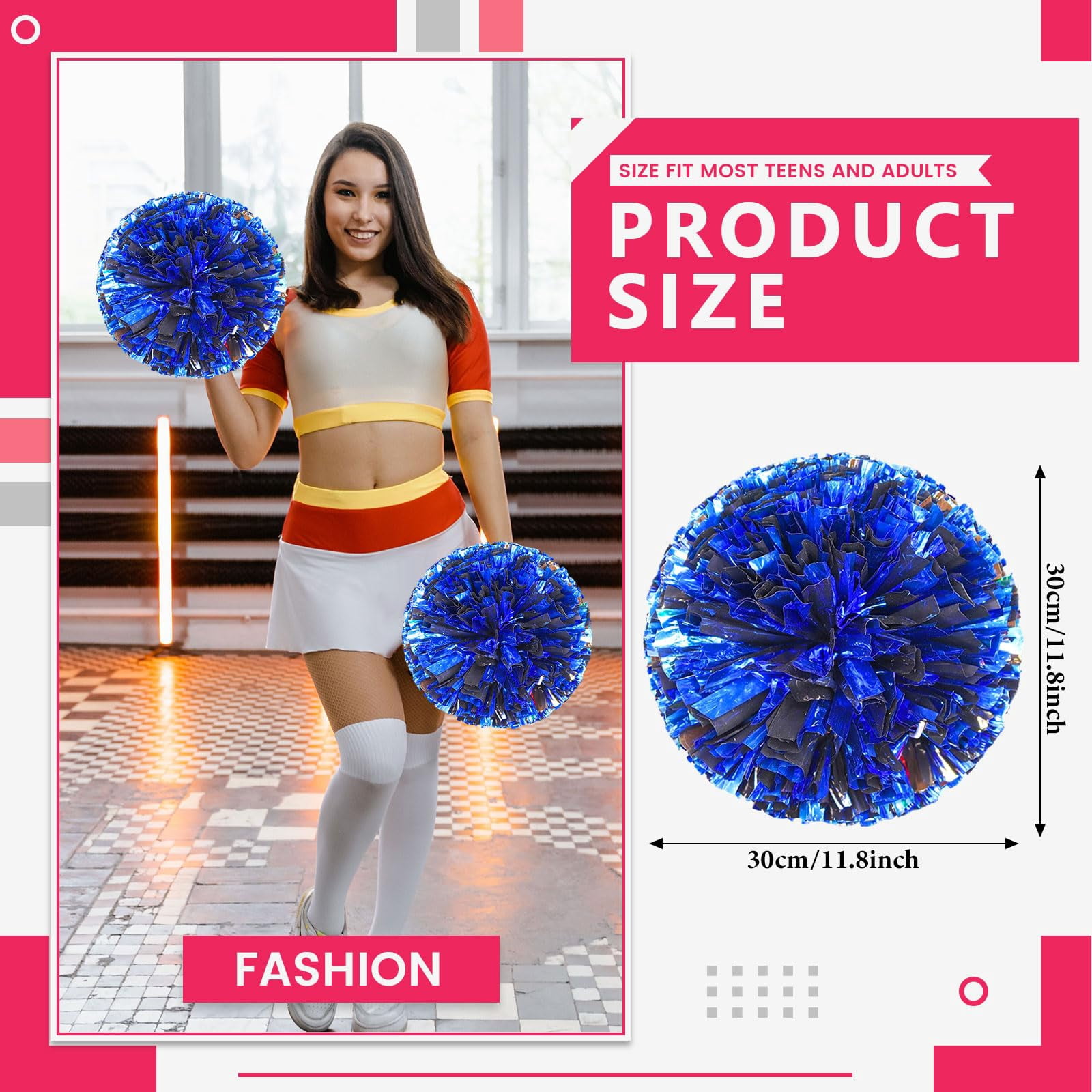 Pom Poms Cheer 22 Pcs with Four Finger Handle, Cheerleading Handheld Squad Pompoms for Sports Team Cheer Spirit Games Dance Party Adults