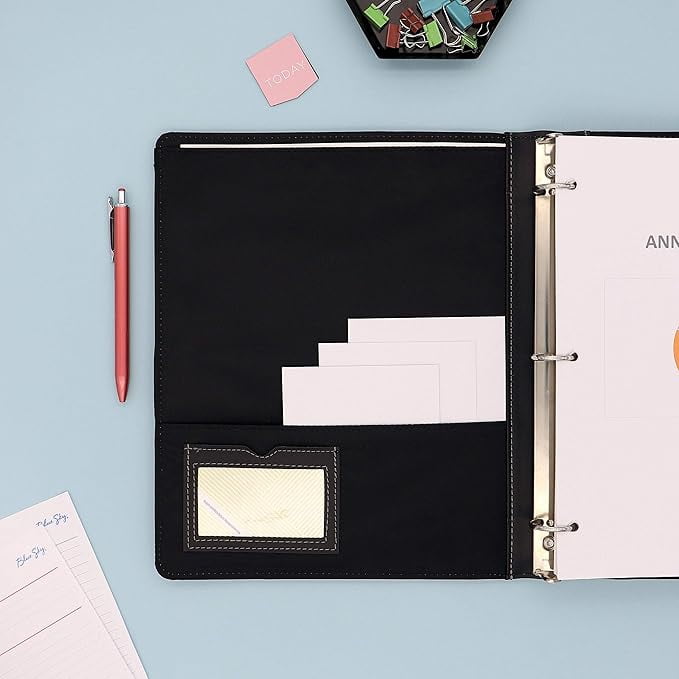 Blue Sky ProView Legacy Black 3 Ring Binder, Letter Size, 1", Textured Faux Leather Cover, Built-in Pockets, Holds 175 Sheets, 6-Pack (10504-C)
