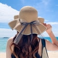 thumbnail image 4 of 54-58cm hat circumference female summer outdoor seaside big eaves sunscreen sunshade straw hat polka dot ribbon foldableKhaki, 4 of 5