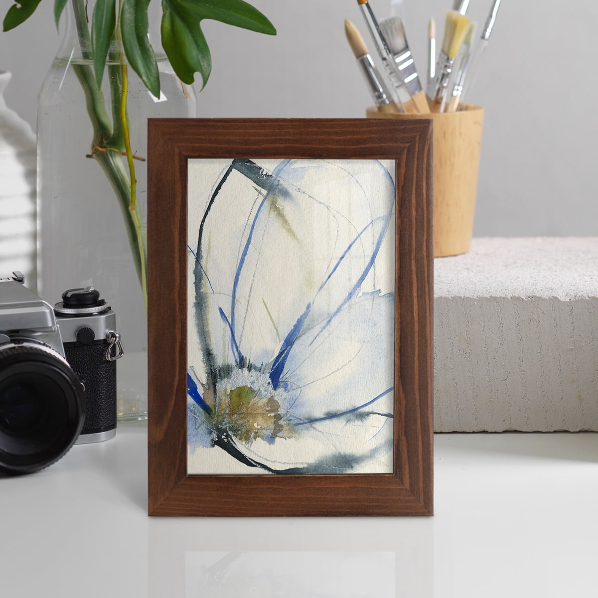 Cobalt & Paynes Petals II - Framed Print w/glass - Chestnut