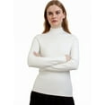 thumbnail image 5 of Women Mock Neck Tops Fall Soft Thermal Long Sleeve Sweater Ribbed Stretchy Pullover Basic Layering Sweater by DingJoo White-L, 5 of 6