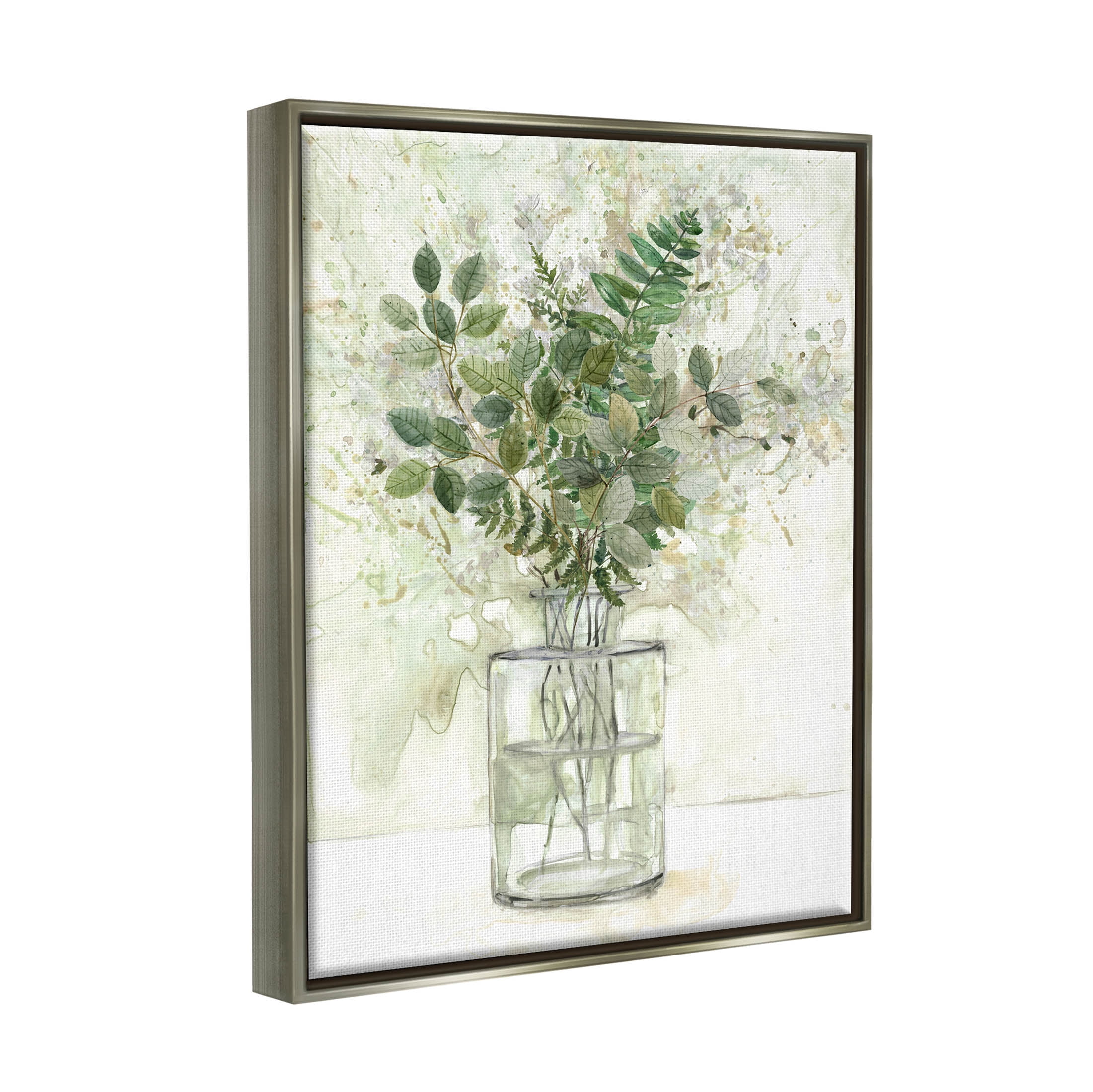 Stupell Industries Herb Plant Arrangement Vase Graphic Art Luster Gray Floating Framed Canvas Print Wall Art, Design by Carol Robinson