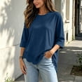 thumbnail image 5 of Lmueinov 3/4 Length Sleeve Womens Tops Crew Neck Lace Scalloped Hem Casual Shirts Solid Loose Fit Blouses Summer Fall Vacation Outfits, 5 of 7