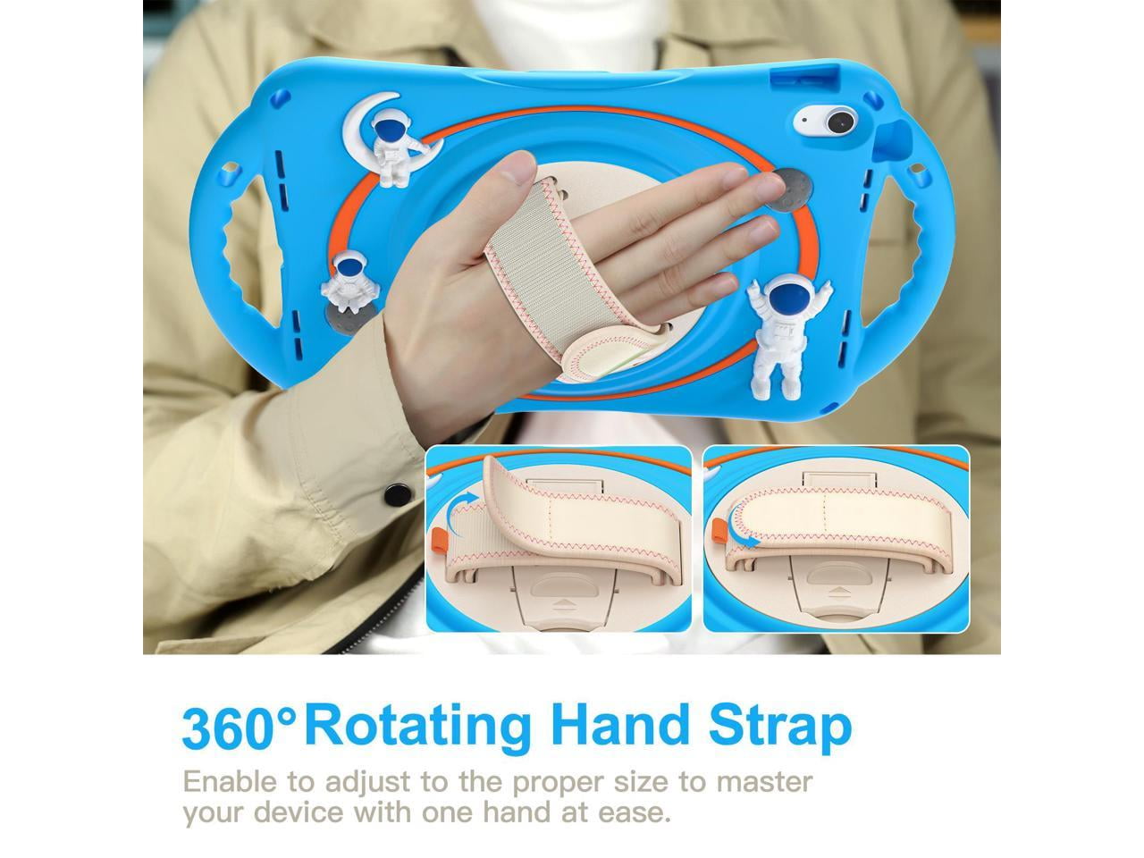 Cute Case for Apple iPad 10th Generation 10.9 inch 2022, Shockproof Silicone Astronaut Cover with Stand Shoulder Strap, Handle Grip, Pencil Holder Light Blue