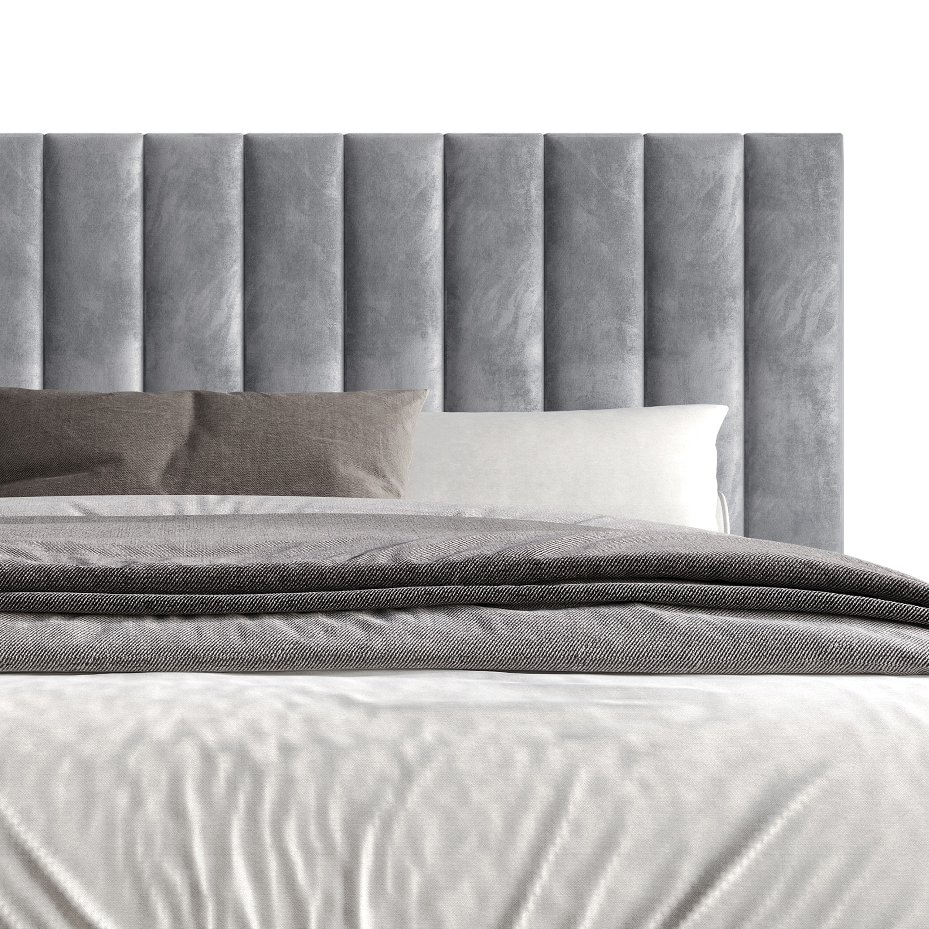 Home Design Sitka Twin Velvet Upholstered Platform Bed Frame with Channel-Tufted Headboard & Foam Padding, Silver Gray, Easy Assembly