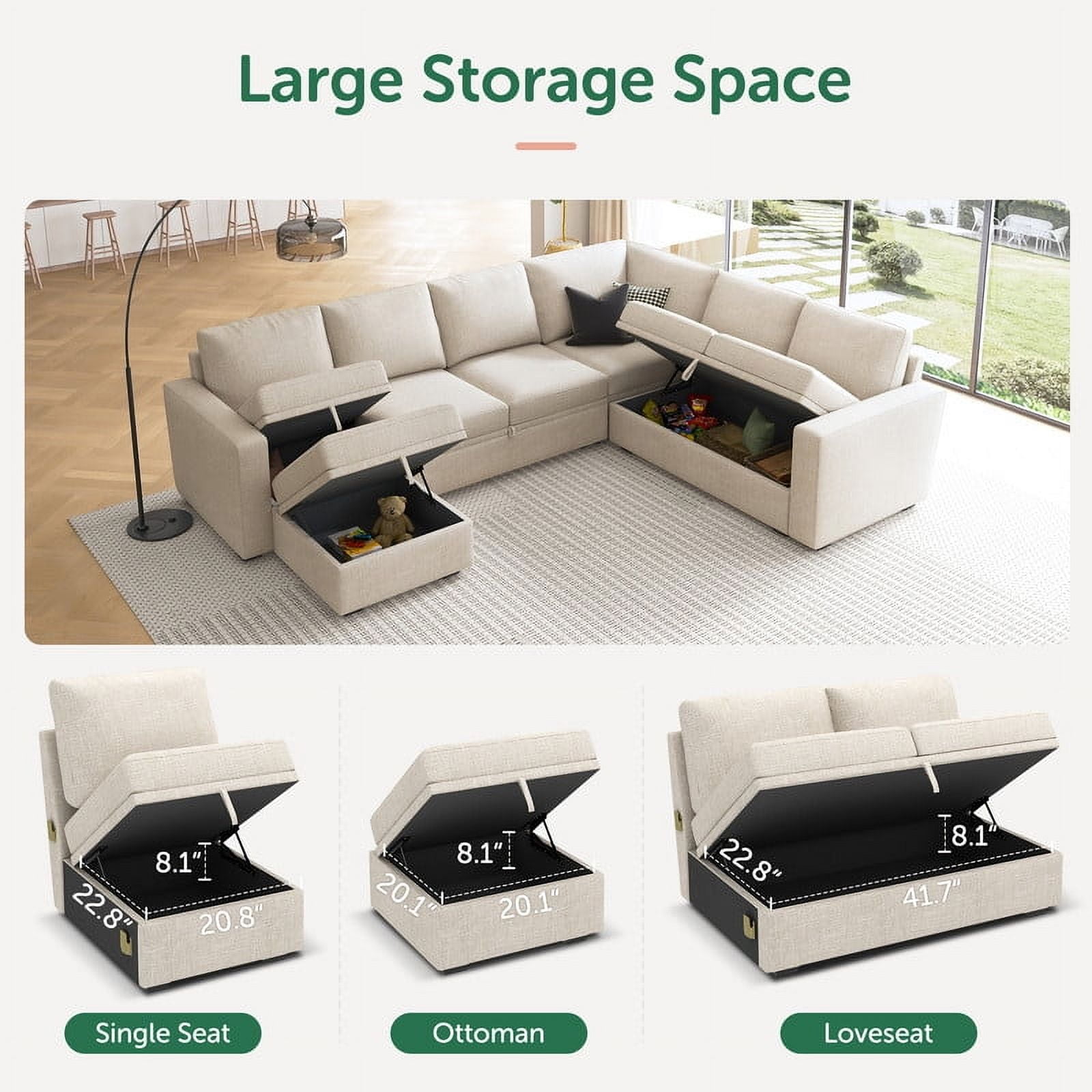 Marrber Convertible Linen Sleeper Sofa Couch Pull Out Sofa with Storage for Living Room Furniture Sets, Beige