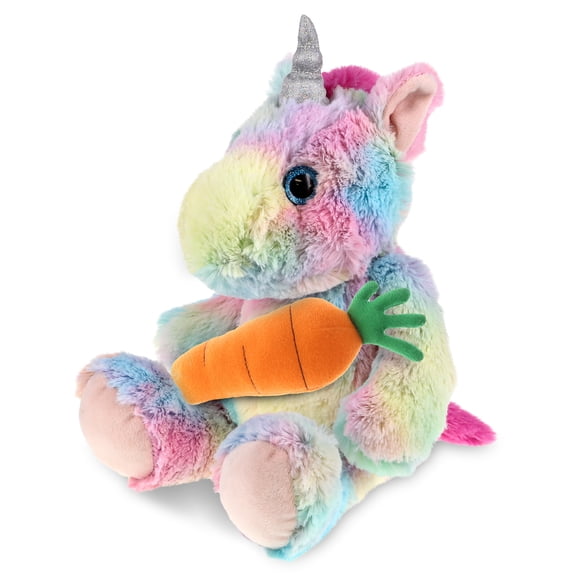 DolliBu Happy Easter Super Soft Plush Sitting Rainbow Unicorn with Carrot - Cute Stuffed Unicorn with Carrot Plush, Perfect Easter Gift Spring Easter Plush Animal - 10 Inches