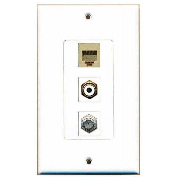 RiteAV - 1 Port RCA White and 1 Port Coax Cable TV- F-Type and 1 Port Phone RJ11 RJ12 Beige Decorative Wall Plate Decorative
