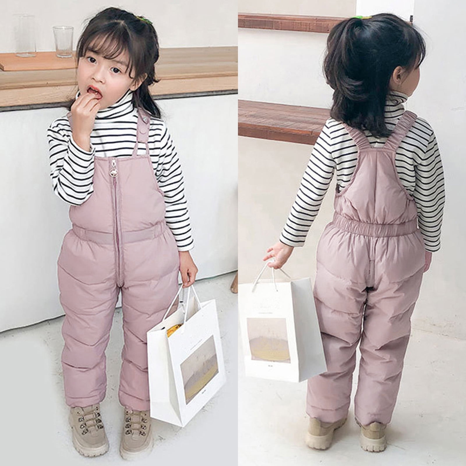 nsendm Big Kid coat Girls Long Winter Coat Pants Boys Suspender Overalls Trousers Fleece Ski Thicken Girls Outdoor Girls Snow Jacket Girls Clothes Pink 12 24 Months Walmart