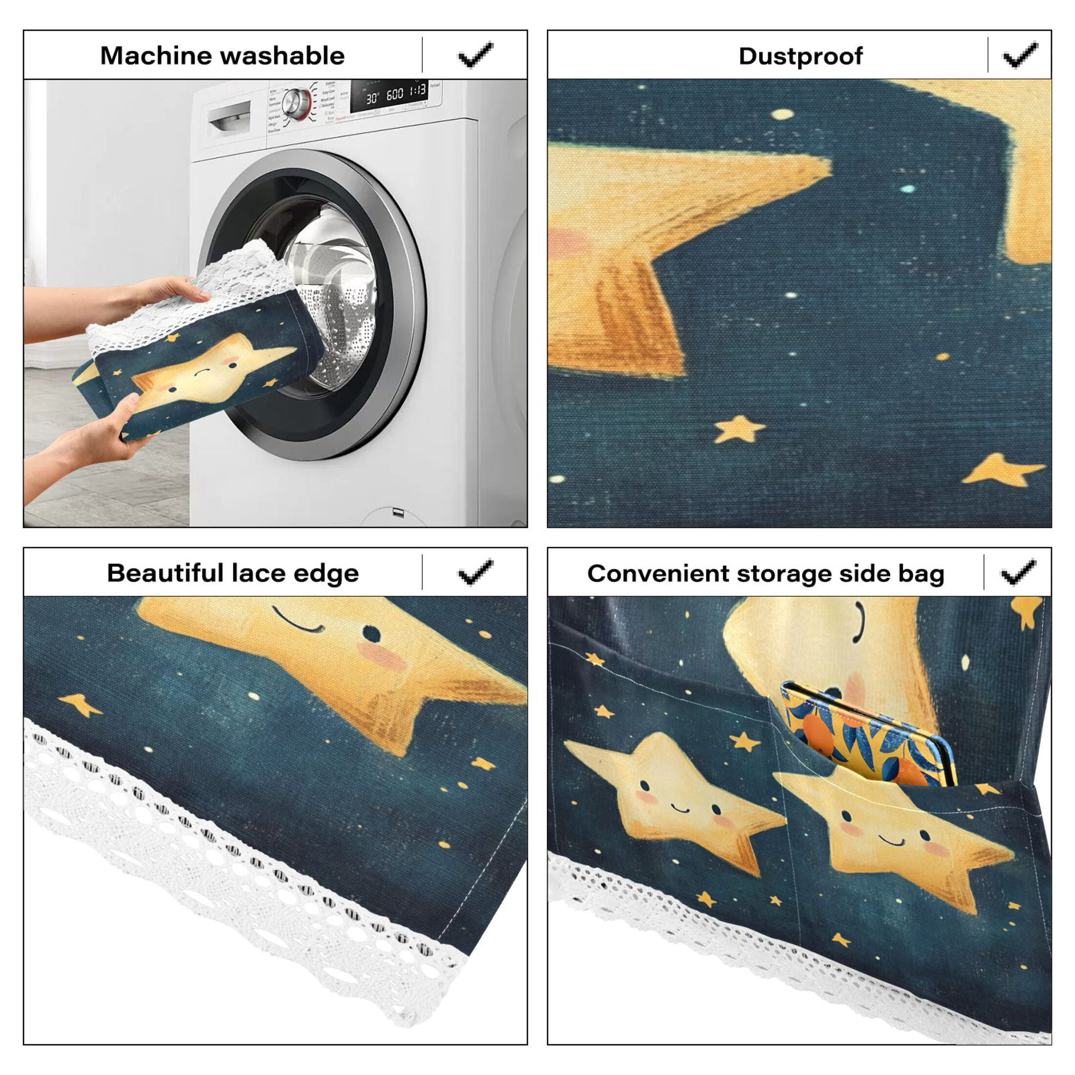 Two Cute StarsWasher and Dryer Covers Dust-Proof and Oil Resistant Fridge Cover with 4 Storage Pockets Washing Machine Top Cover for Laundry Kitchen Home 51.2 x 22 In