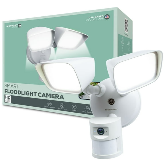 Merkury Floodlight Camera, Smart Wi-Fi, 1800 Lumens, Motion Alerts, (1-Pack)