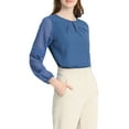 thumbnail image 5 of INSPIRE CHIC Women's Chiffon Blouse Keyhole Neck Patchwork Sleeve Elegant Work Top M Deep Blue, 5 of 8