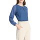 thumbnail image 4 of BLUSA DE CHIFFON CHIC INSPIRADA PARA MUJER CON ESCOTE EN FORMA DE LLAVE Y MANGAS DE PATCHWORK, ELEGANTE TOP DE TRABAJO XS AZUL PROFUNDO, 4 of 7