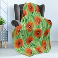 thumbnail image 4 of Spring Soft Flannel Fleece Blanket, Scarlet Poppy Flowers Field with Butterflies Inspirational Wild Herbs Design, Cozy Plush for Indoor and Outdoor Use, 50" x 70", Fern Green Scarlet, by Ambesonne, 4 of 5
