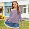 thumbnail image 4 of WXFAZCVU Girls Off the Shoulder Tops Trendy Long Sleeve Shirt Fall Clothes Everyday Wear Size 12-13 Year, 4 of 4