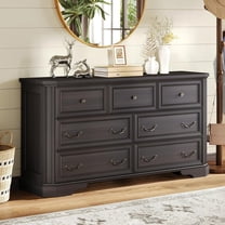 Farmhouse 54" Wide 7 Drawers Dresser for Bedroom, Wood Rustic Chest of Drawers with Corner Bevel Shape, Closet Storage Dressers Organizer for Bedroom, Living Room, Hallway, Dark Brown