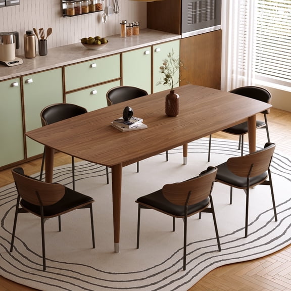 62.9" Solid Wood Dining Table For 4-6, Mid-Century Modern Rectangular Kitchen Table with Tapered Legs, Sturdy Structure for Dining Room Apartment,Walnut