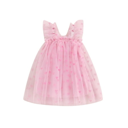 

Mioliknya Baby Girl Princess Dress Sparkle Heart Print Tulle Dress with Wings