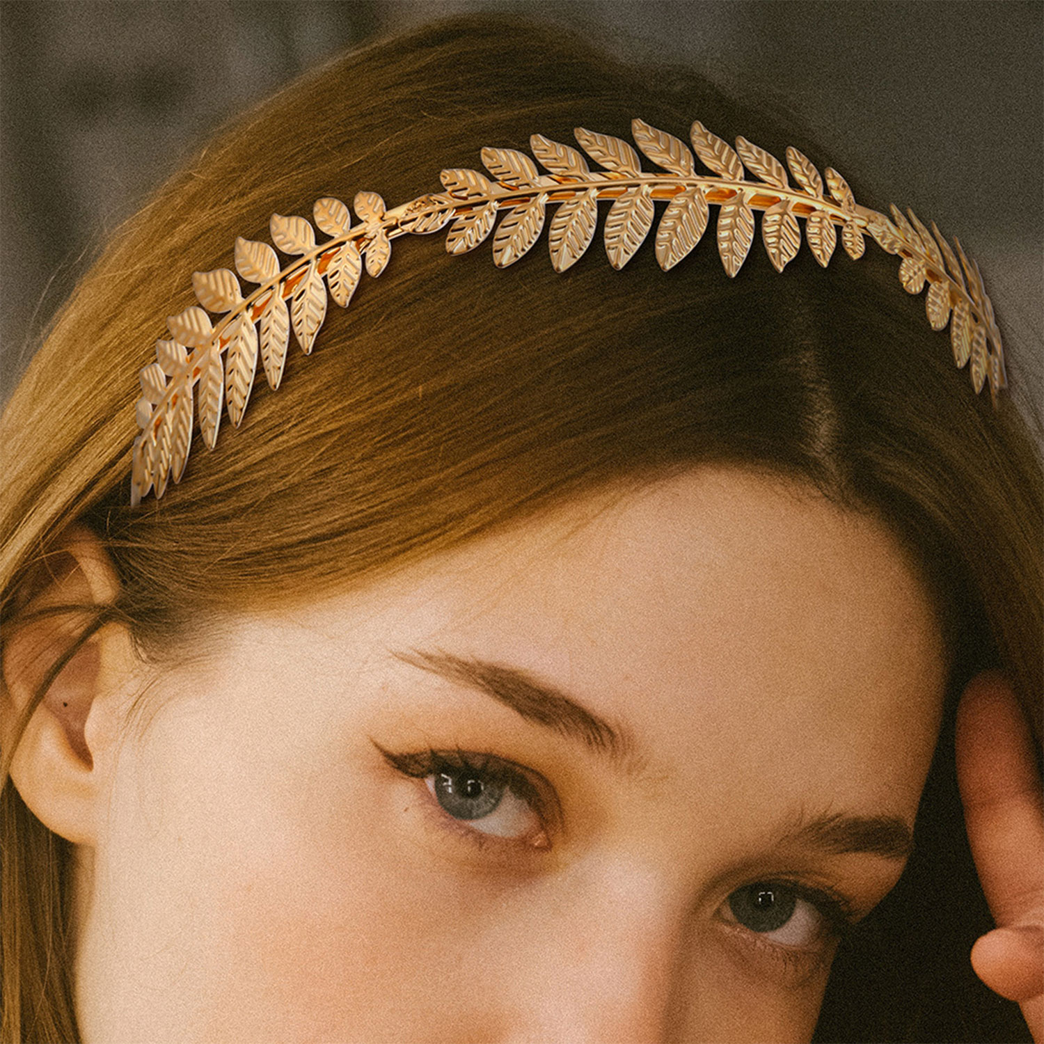 Perfect Details Crystal Leaf Hairband in Brown and Gold Bridal Gold Leaf Crystal Headband, Gold Leaf Hair Vine, Boho  main image 4