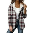 thumbnail image 2 of YueHuiYing Women's Casual Fashion Plaid Zipper Hooded Long-sleeve Hooded Thick Sweatshirt Pocket Coat Top, 2 of 5
