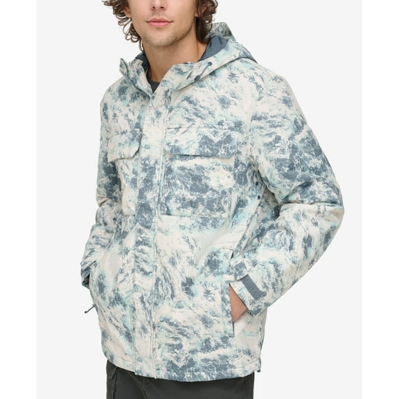 Bass Outdoor Men's Water Resist Performance Hooded Pocket Jacket White Multi -XL