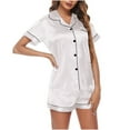thumbnail image 6 of BLVB Satin Pajamas Set Women's Short Sleeve Tops Sleepwear Soft Silk Button Down Loungewear Comfy Pjs Shorts Set Homewear, 6 of 6