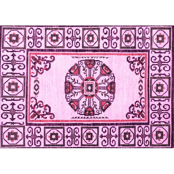 Ahgly Company Indoor Rectangle Oriental Pink Modern Area Rugs, 2' x 4'