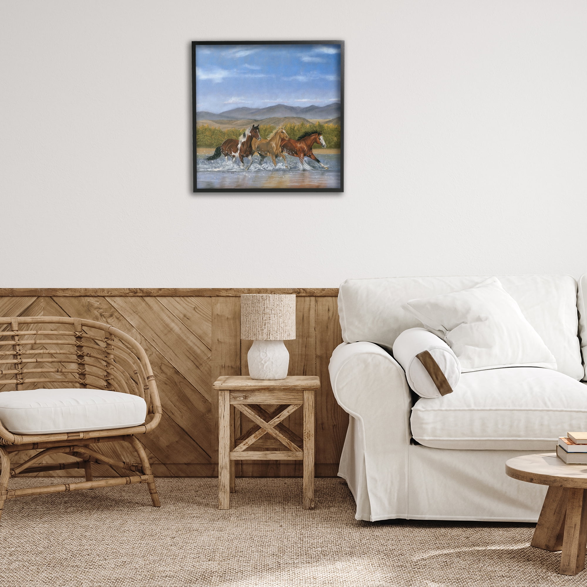 Stupell Industries Splashing River Horses Animals & Insects Painting Black Framed Art Print Wall Art, 24 x 24