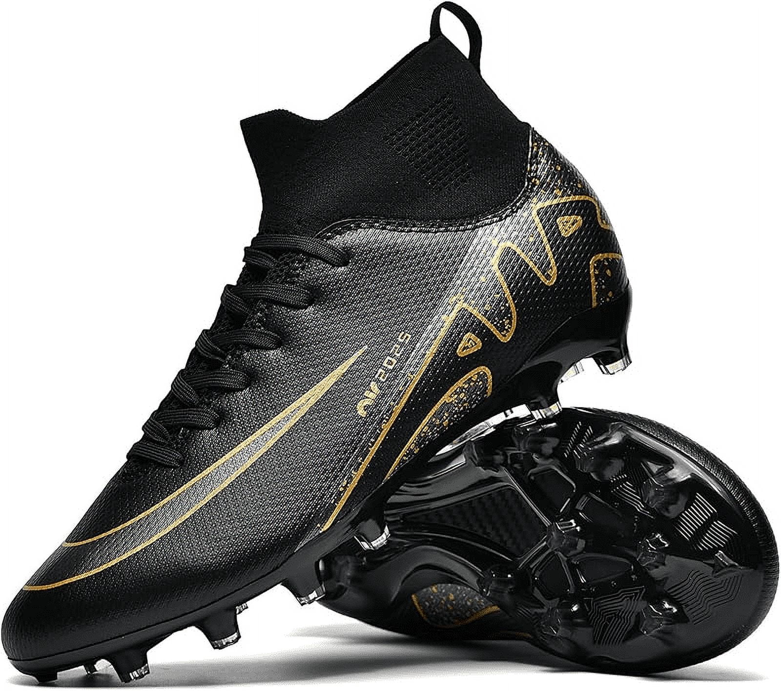 Mens high-top soccer cleats turf football shoes big lightweight youth professional indoor outdoor AG black