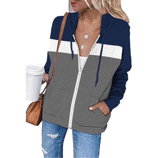 Pntutb Mujer Cómoda Cremallera Hasta Manga Larga Sudaderas Chaquetas Casual Cordón Sudadera Con Capucha Abrigo Liquidación Pntutb Pntutb-53